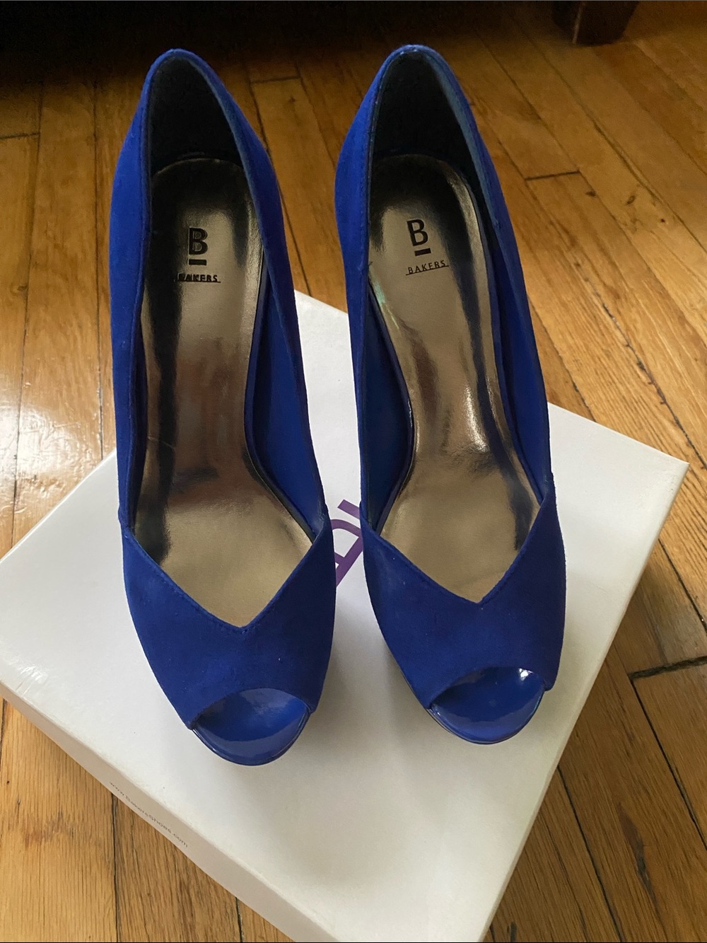Bakers Electric Blue Peep-Toe V-Cut Heels